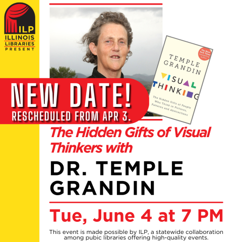 a graphic of temple grandin with date and time of the program 