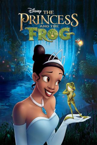 Movie poster for Princess and the Frog. Tiana holding a frog.