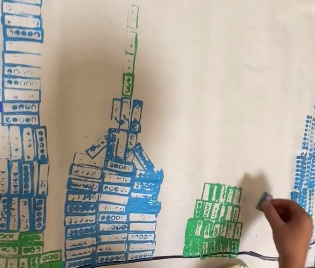 Lego stamping with tempera paint