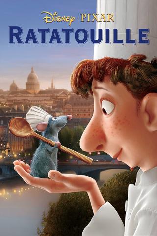 Movie poster for Ratatouille with Remy facing Alfredo Linguini.