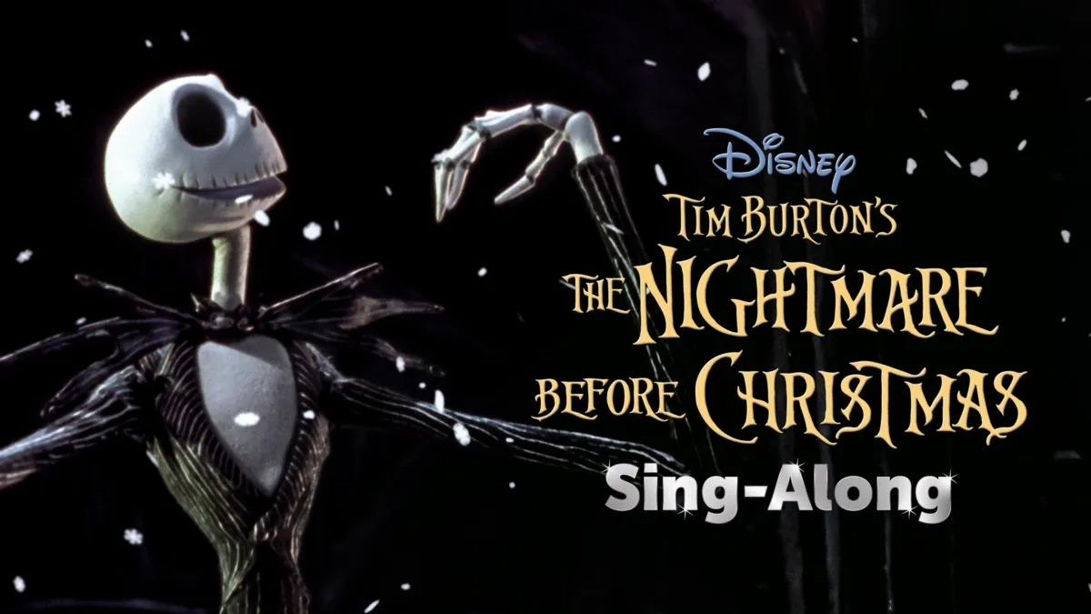 Jack Skellington on black background with Nightmare Before Christmas Sing Along in yellow text