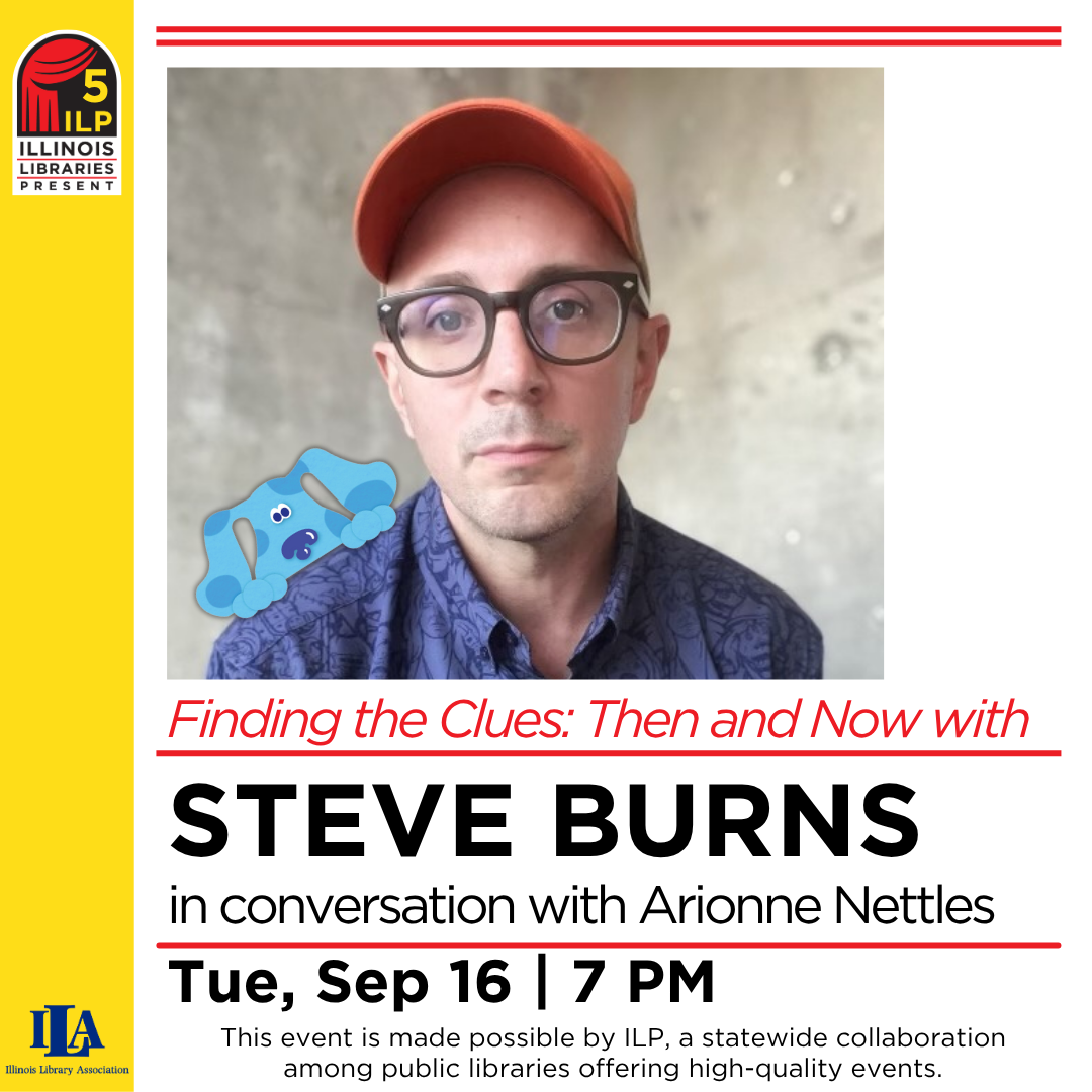 A photo of Steve Burns with time and date of the event on the Zoom platform.