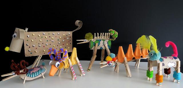 Made up animals made from craft supplies