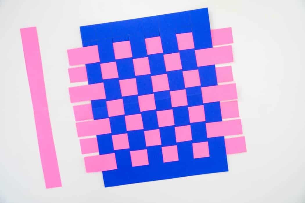 Woven paper in blue and pink.