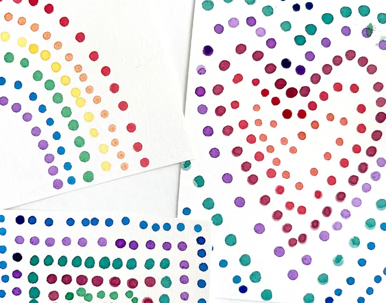 Dot art, a rainbow, a heart, and a square
